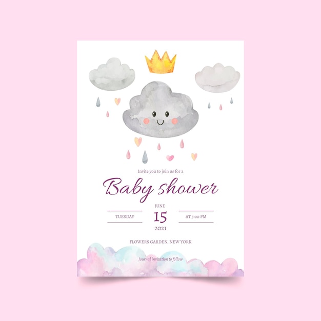 Cartão de convite do chuveiro de bebê pintado à mão chuva de amor