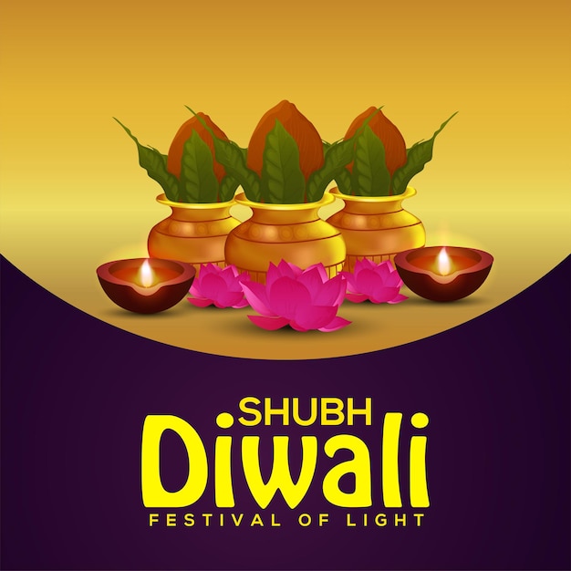Cartão de convite feliz diwali com lâmpada a óleo e diya