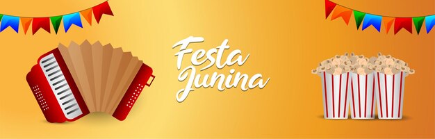 Cartão de convite festa junina com ilustração em vetor criativo com lanterna de papel e guitarra