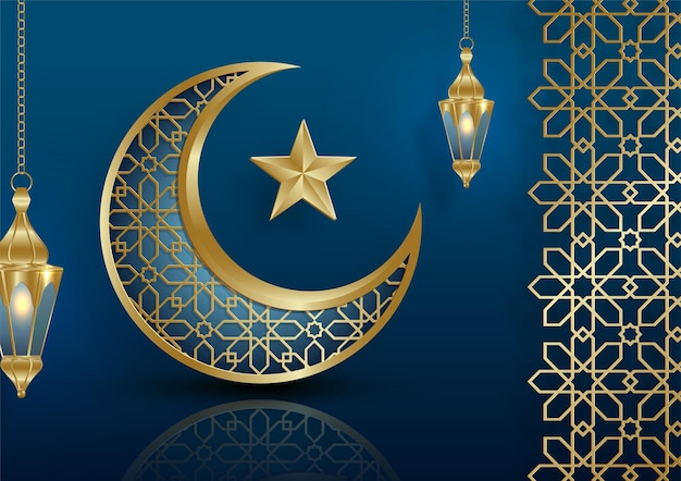 Cartão de convite iftar para ramadan kareem em fundo islâmico com lua crescente e padrão de ouro na cor de papel backgroung para evento e festa
