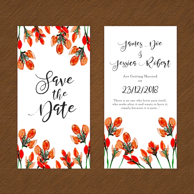 Cartão de convite vintage floral aquarela com listras