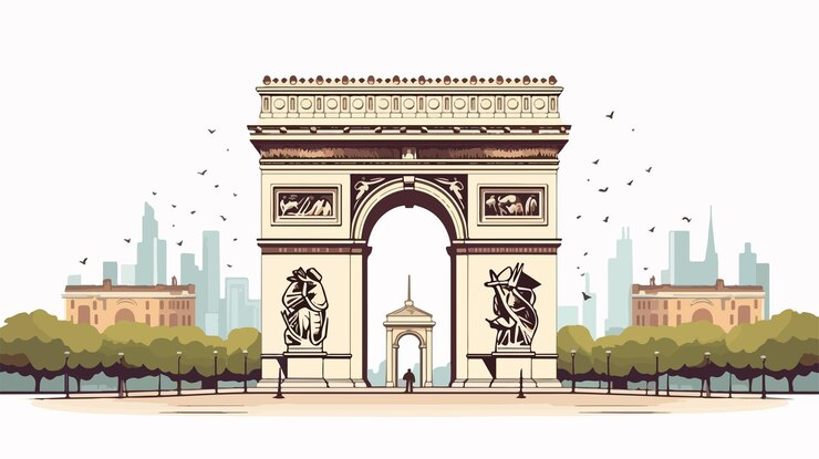Vetor cartão de cultura da frança com ilustração de vector plano do arco do triunfo