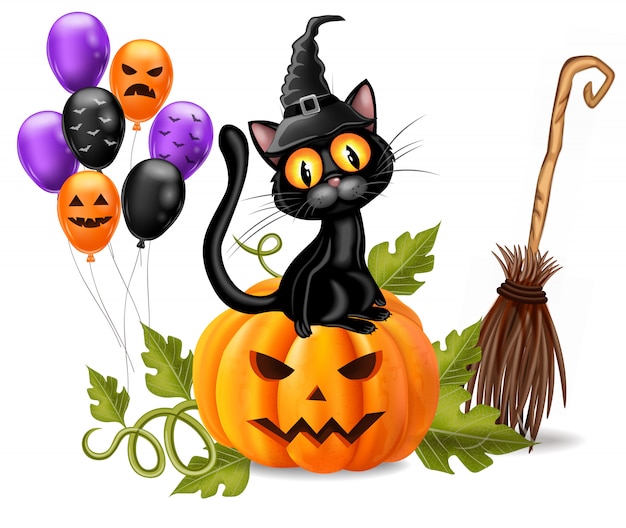 mão desenhar desenho animado bonito halloween gato preto dentro de vetor de  abóbora. 3137178 Vetor no Vecteezy