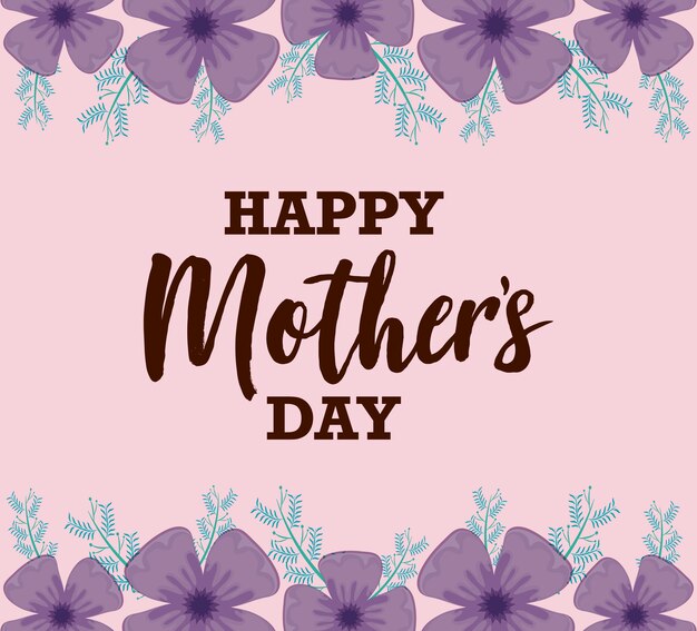 Cartão de dia das mães feliz com moldura de flores