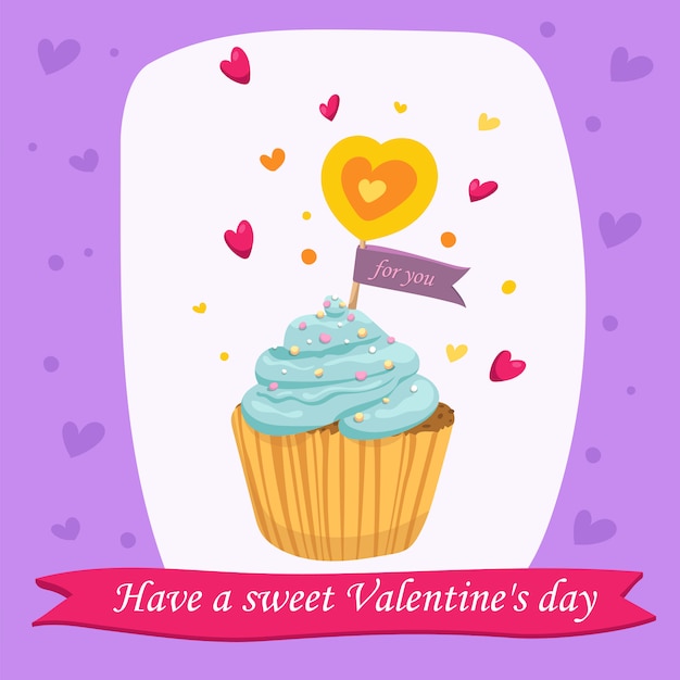 Vetor cartão de dia dos namorados com cupcake doce em vetor
