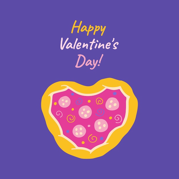 Vetor cartão de dia dos namorados com pizza em forma de coração desenho animado desenho de almoço romântico cartão postal de convite