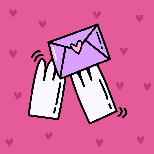 Cartão de dia dos namorados rosa com ilustrações românticas. doodle ilustrações de amor. conceito romantico