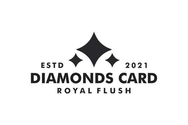 Cartão de diamantes royal flush logotipo vintage design retrô