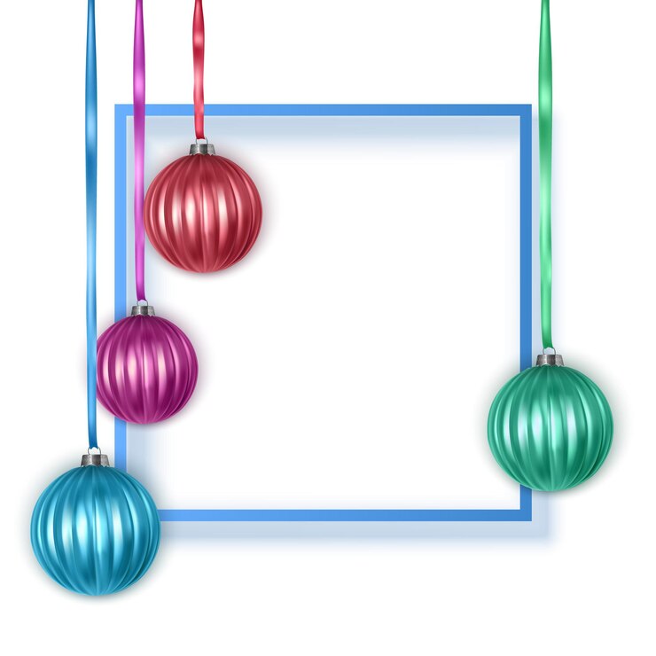 Vetor cartão de felicitações com moldura de texto azul e bolas de natal coloridas cartão postal de ano novo