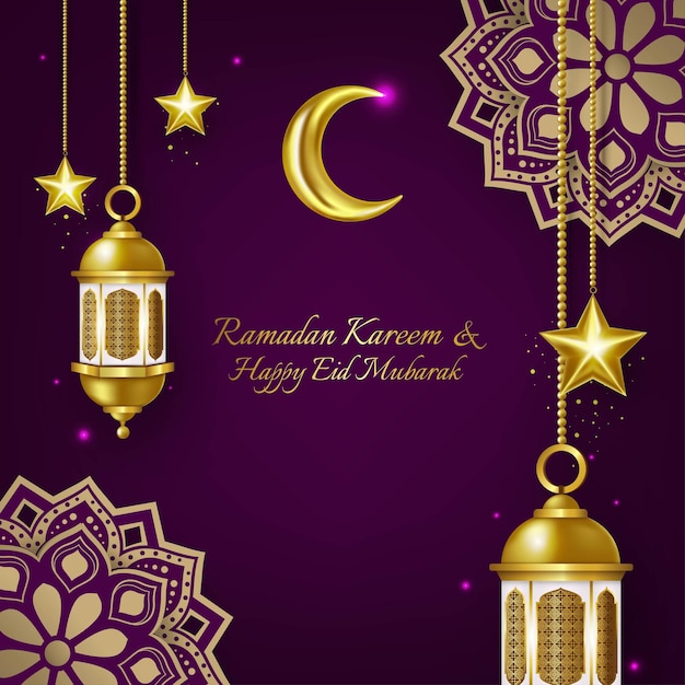 Cartão de felicitações de luxo ramadan kareem e eid mubarak