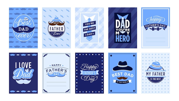 Vetor cartão de felicitações do dia dos pais o melhor pai de todos os tempos distintivo feliz dia dos pais parabéns letras conjunto de vetores vintage