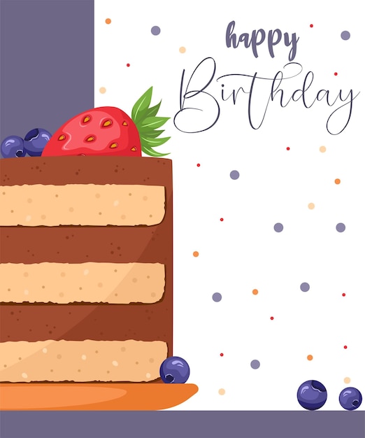 Cartão de feliz aniversário bolo de aniversário em um cartão apetitoso bolo de torta