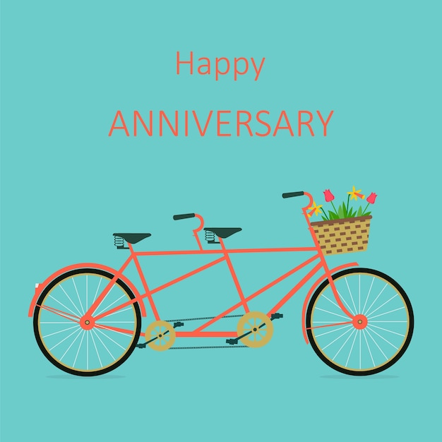Cartão de feliz aniversário com bicicleta e cesta.