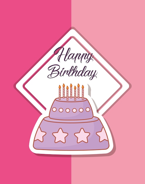 Cartão de feliz aniversário com bolo doce