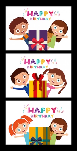 Cartão de feliz aniversário com crianças