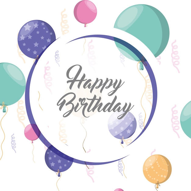cartão de feliz aniversário com ícone de balões coloridos