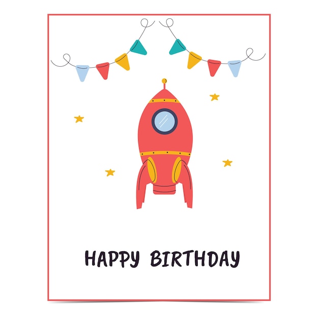 Cartão de feliz aniversário com um foguete
