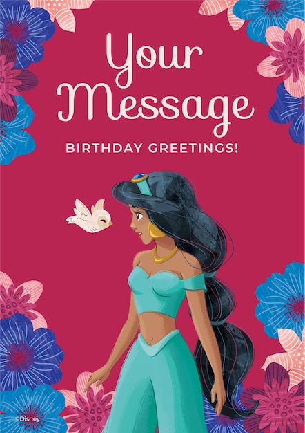 Cartão de Feliz Aniversário da Princesa Jasmine