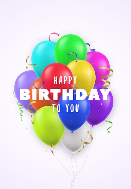 Cartão de feliz aniversário design realista de balões 3d