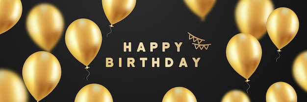 Cartão de feliz aniversário. festa de parabéns. balões brilhantes dourados. ícone de linha vetorial para negócios e publicidade