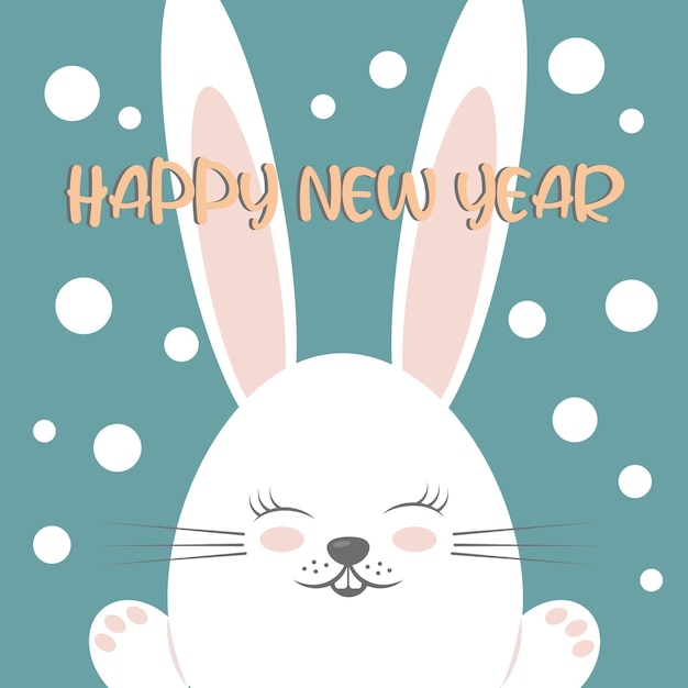 Cartão de feliz ano novo com coelhinho fofo