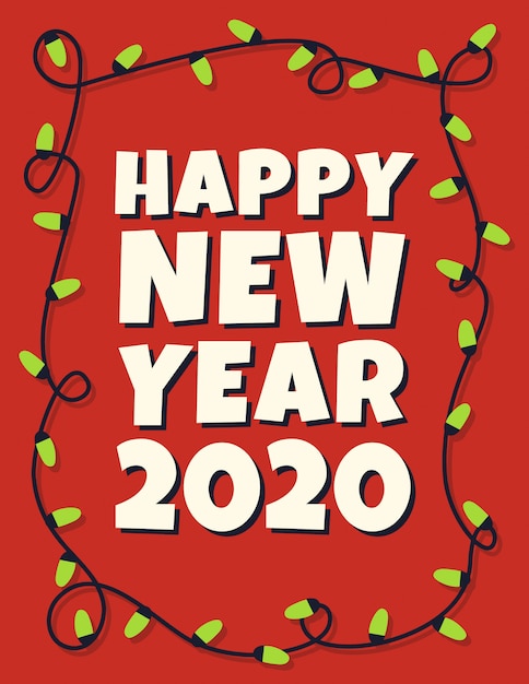 Vetor cartão de feliz ano novo de 2020 com guirlanda