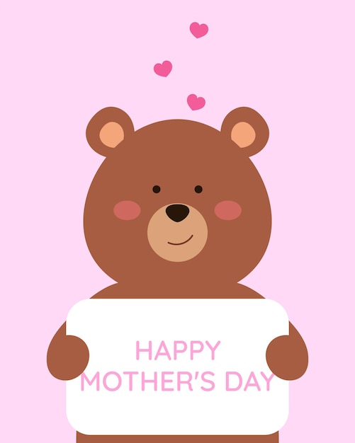 Cartão de feliz dia das mães Cartão para mãe Urso fofo para o dia das mães para cartaz de cartão