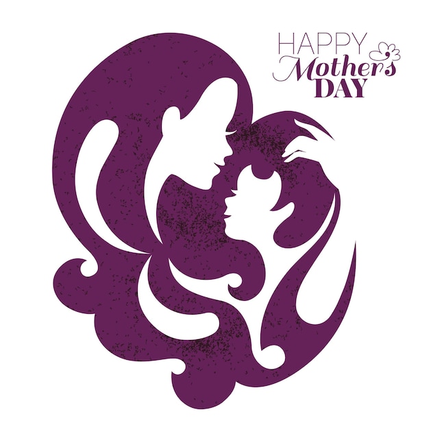 Cartão de feliz dia das mães. silhueta linda mãe com sua filha
