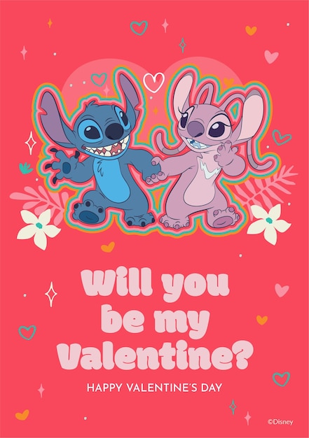 Cartão de Feliz Dia dos Namorados de Stitch e Angel