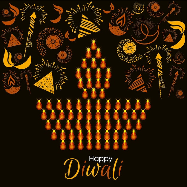 Cartão de feliz diwali com caligrafia complexa e lâmpada diwali