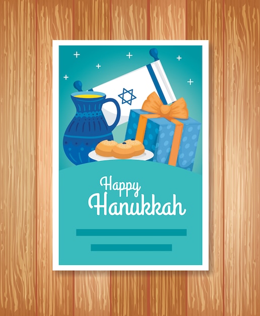 Cartão de feliz hanukkah com decoração