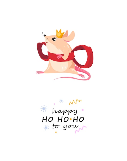 Cartão de feliz natal com princesa rato em um grande laço vermelho personagem de rato vestida com fantasia gif