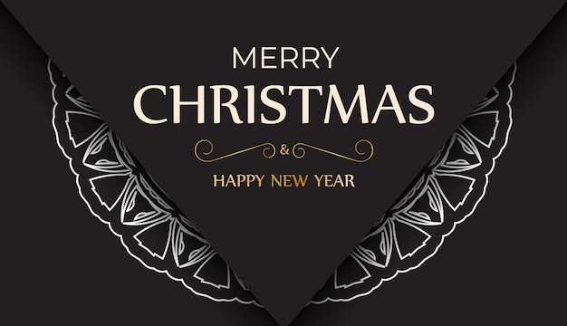 Cartão de feliz natal e feliz ano novo em preto com padrão branco.