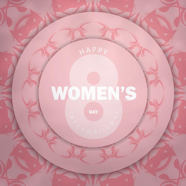 Vetor cartão de férias 8 de março dia internacional da mulher rosa com enfeites de inverno