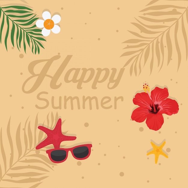 Cartão de férias de verão com texto de verão feliz