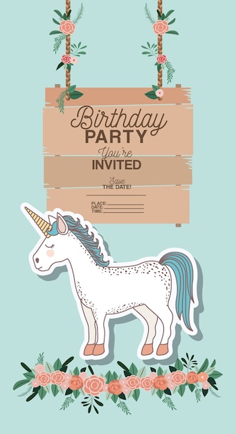 Cartão de festa de aniversário convidado com unicórnio