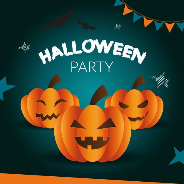 Cartão de festa de Halloween de abóbora assustadora