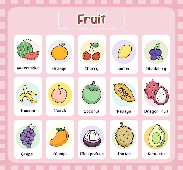 Cartão de frutas para crianças aprendendo design