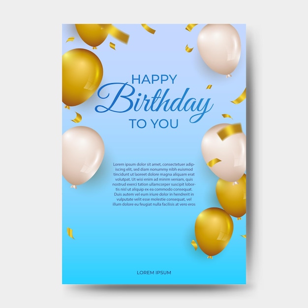 Cartão de fundo de feliz aniversário e modelo de design com decoração de balão