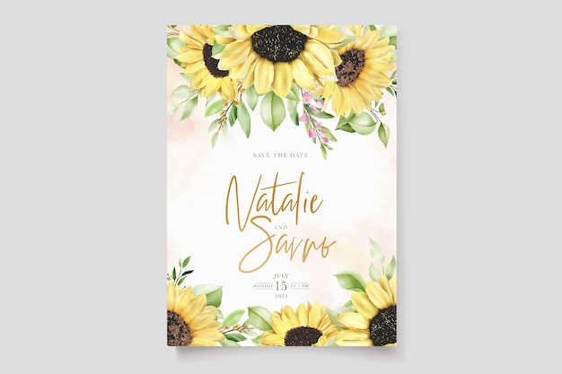 Cartão de fundo desenhado em aquarela de flor de sol