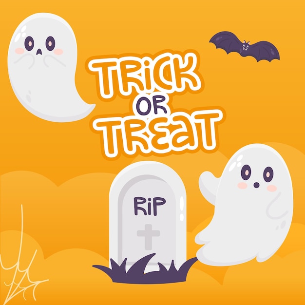 Cartão de halloween com fantasma e túmulo