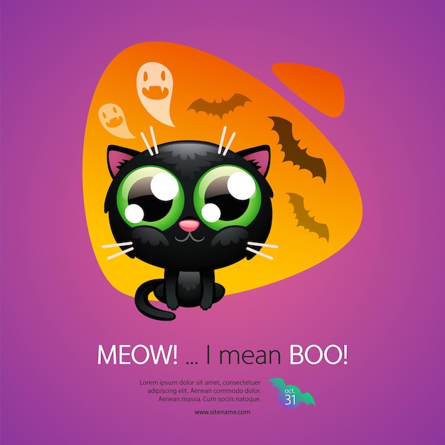 Vetor cartão de halloween com gato