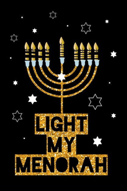 Cartão de hanukkah, cartaz, modelo de banner. nove velas e desejos. mão-extraídas ilustração. feliz hannukah