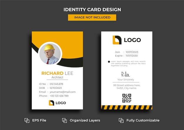 Vetor cartão de identificação da agência de construção ou design de identidade pessoal