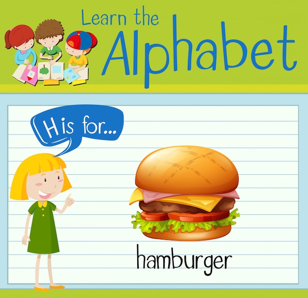 Cartão de memória letra h é para hambúrguer
