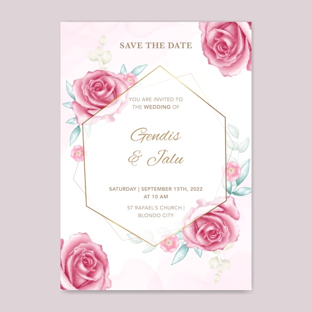 Vetor cartão de modelo de convite de casamento com flores