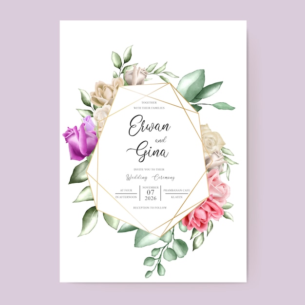 cartão de modelo de convite de casamento floral aquarela