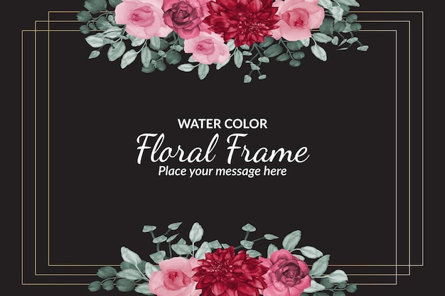 Cartão de moldura floral preta linda ou modelo de banner com aquarela vetor premium