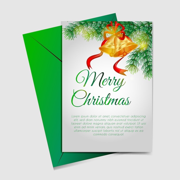 Cartão de natal com árvore de natal e sinos