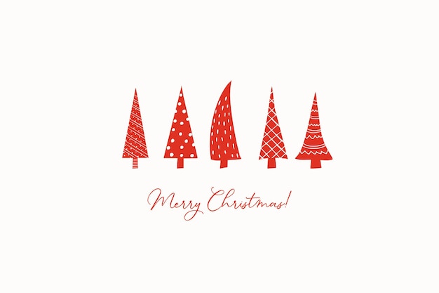 Cartão de Natal com árvores de Natal estilizadas vermelhas estilizadas